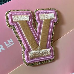 Stoney Clover Lane apricot, pink & gold initial V adhesive letter patch